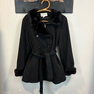 Vintage Charles Klein Ukraine Black Wool Faux Fur Penny Lane Coat Size 8